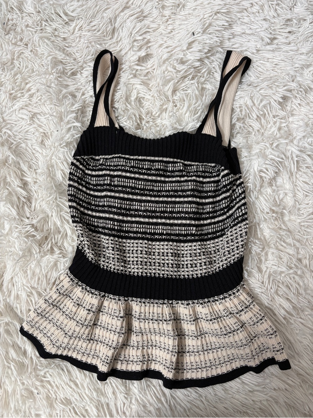Women’s Striped Knit Peplum Tank Top - Black & Cream